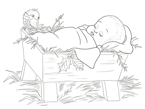 Baby Jesus In A Manger Coloring Page